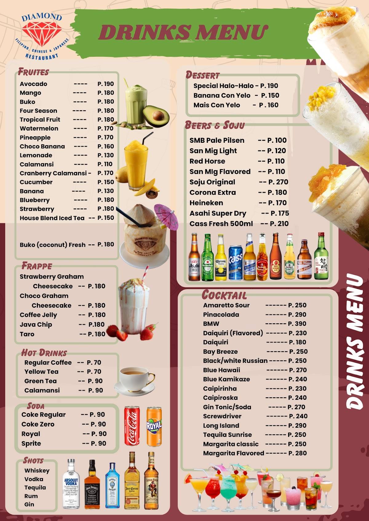 Menu at Diamond Resto restaurant, Panglao