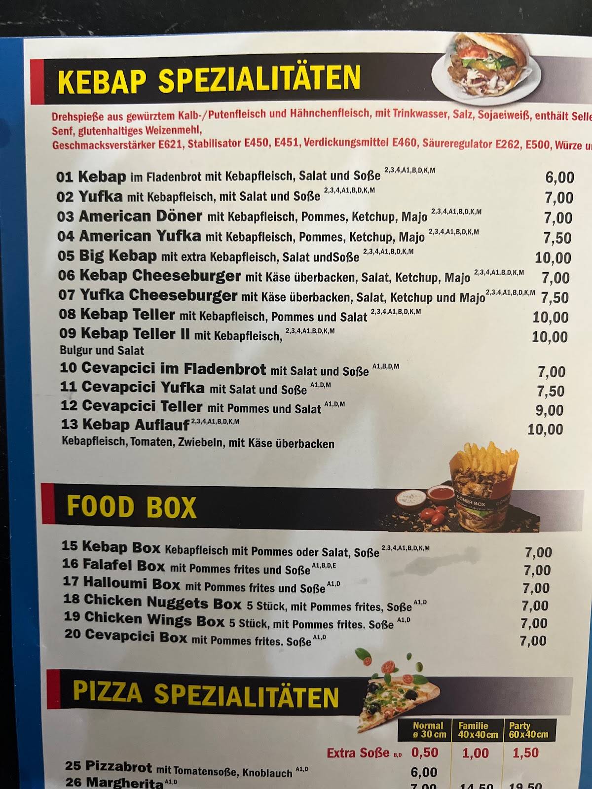 Menu de Restaurant Döner ES Urfa