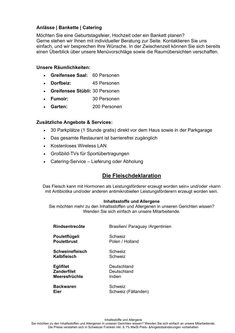 Menu di Restaurant Dörfli Maur 