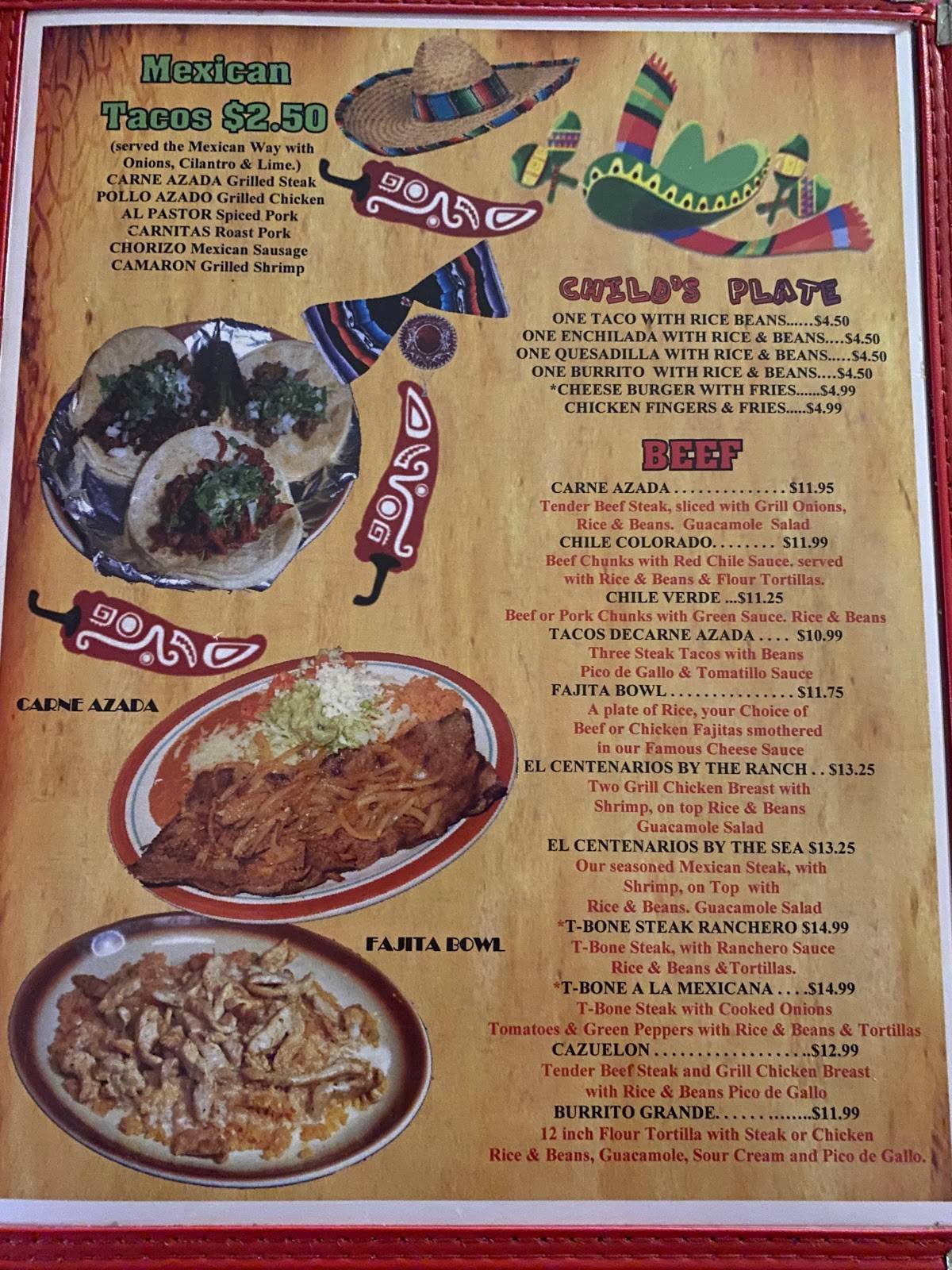 Menu at El Centenario restaurant, Topeka