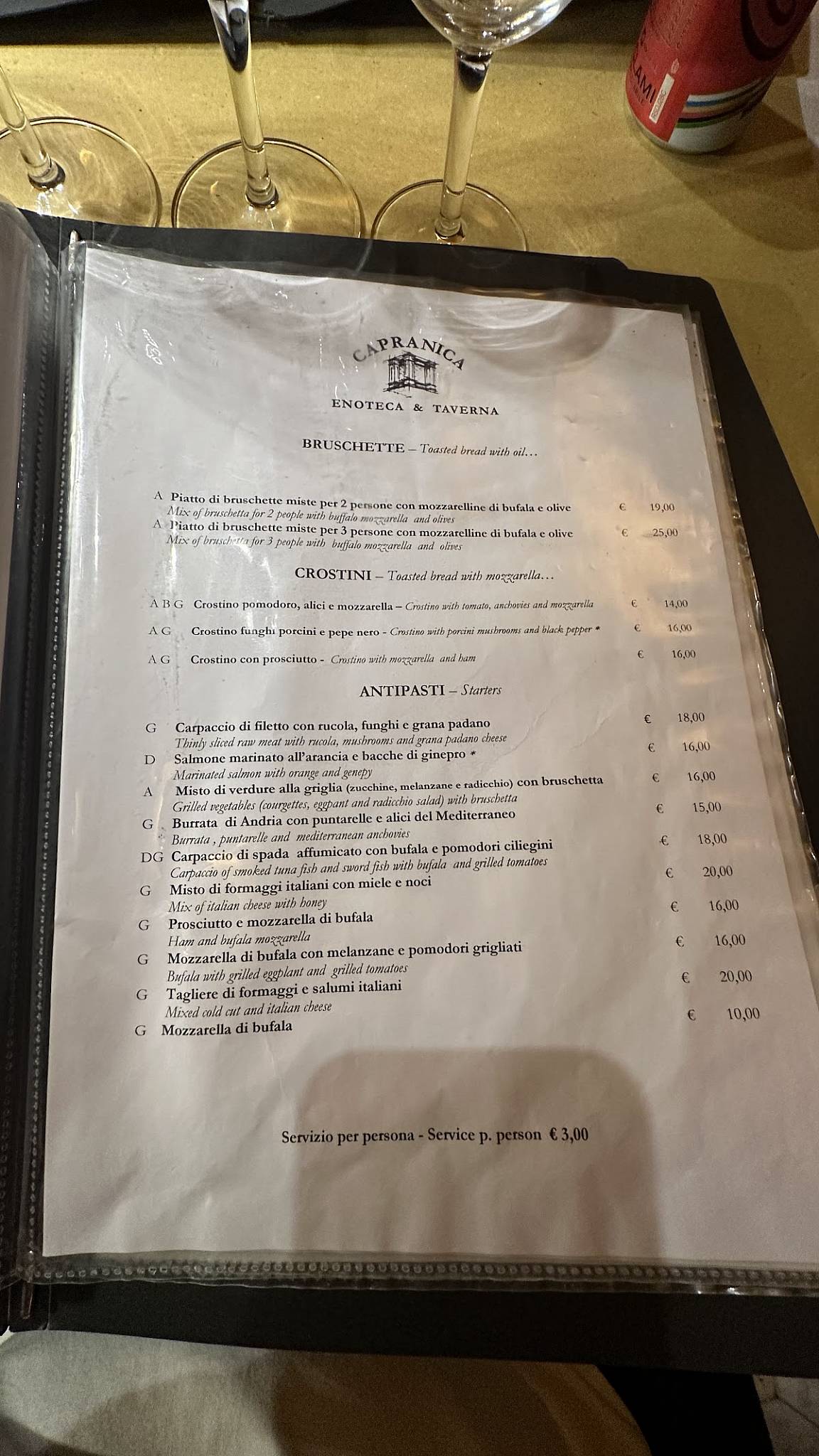 Menu di Enoteca e Taverna Capranica 