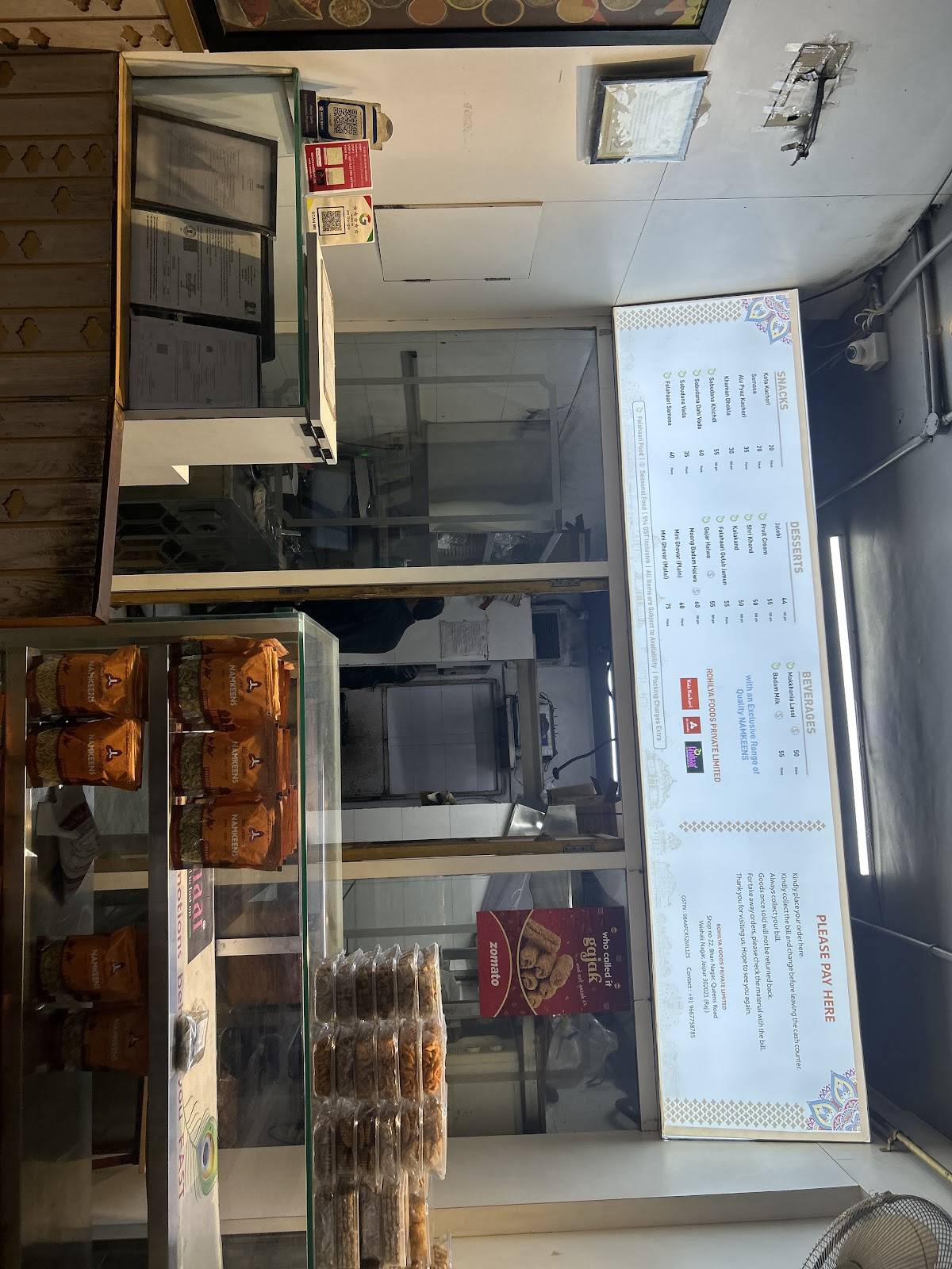 Falahaar and Kota Kachori menu