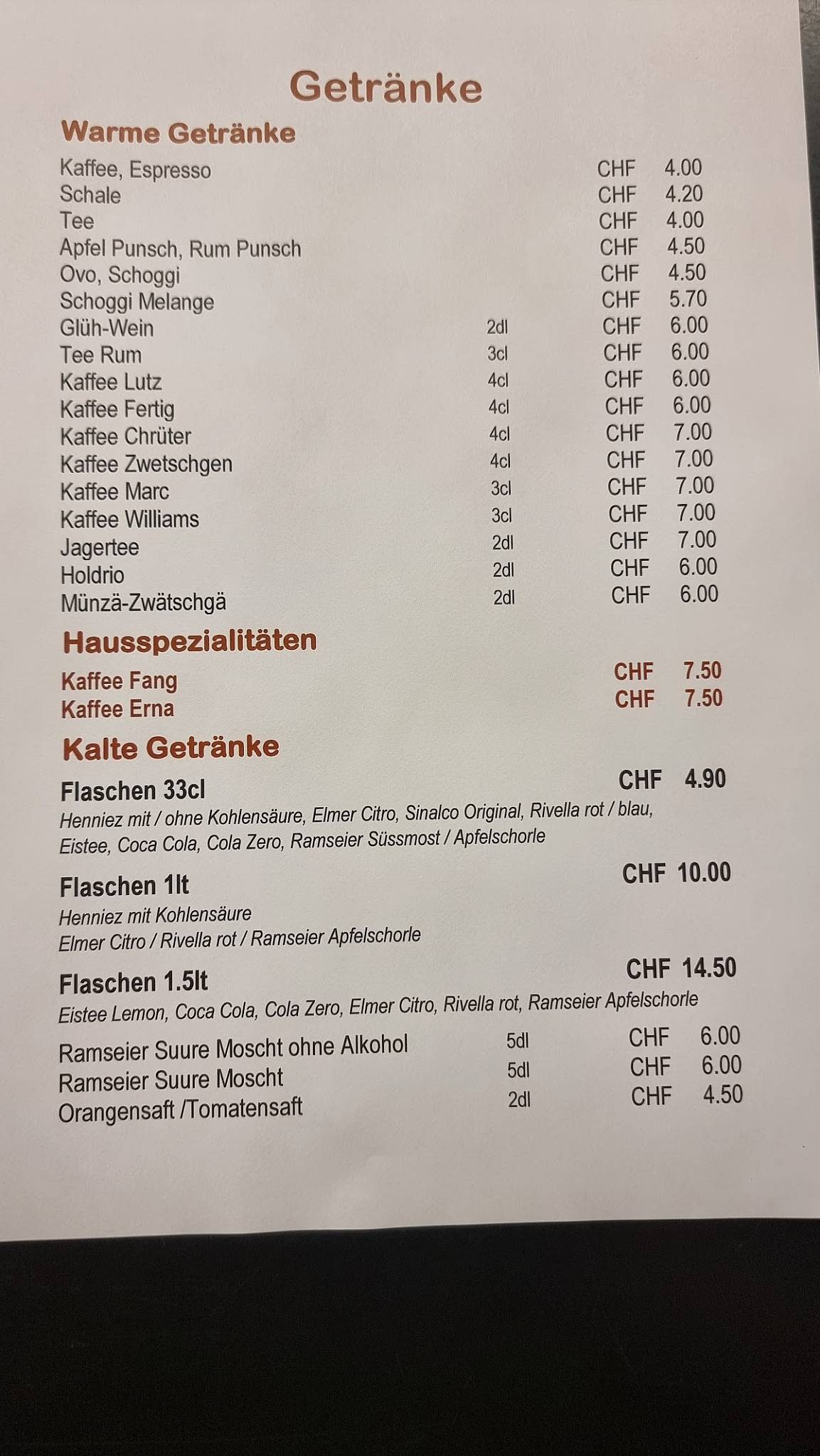Menu di Restaurant Fang 