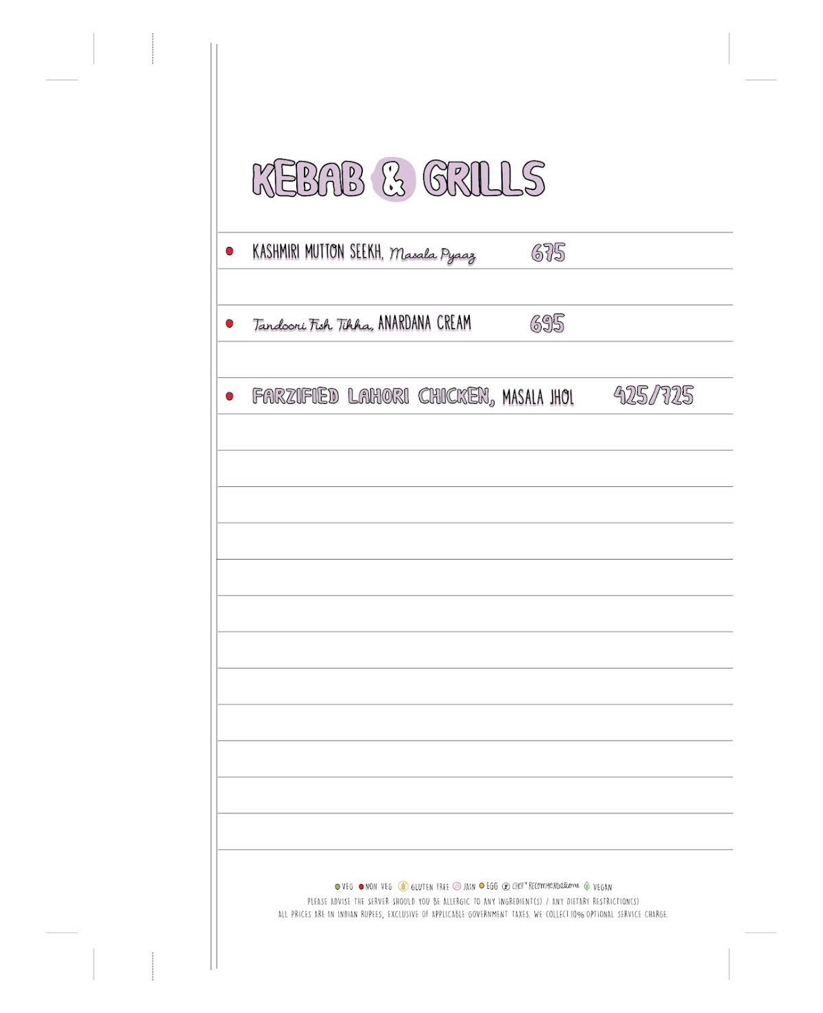 Farzi Cafe menu