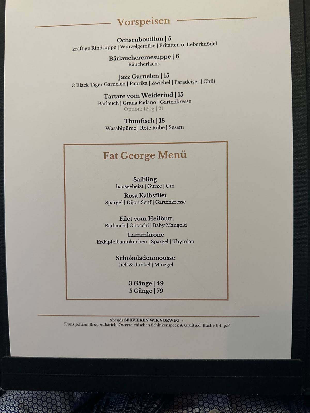 Speisekarte von Fat George - Restaurant, Wien