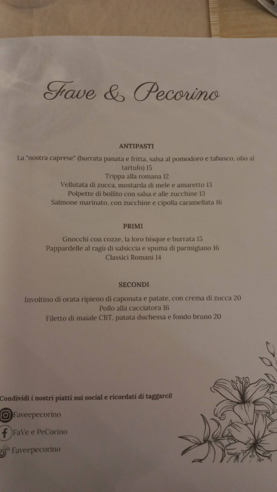 Menu di Fave e Pecorino 