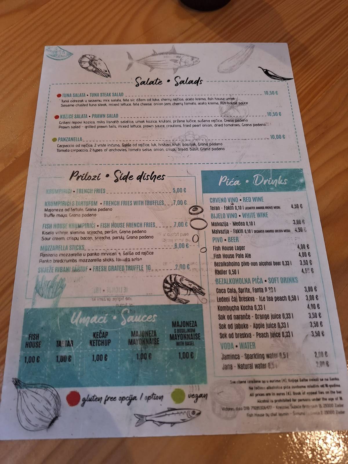 Menu di Fish House Zadar 