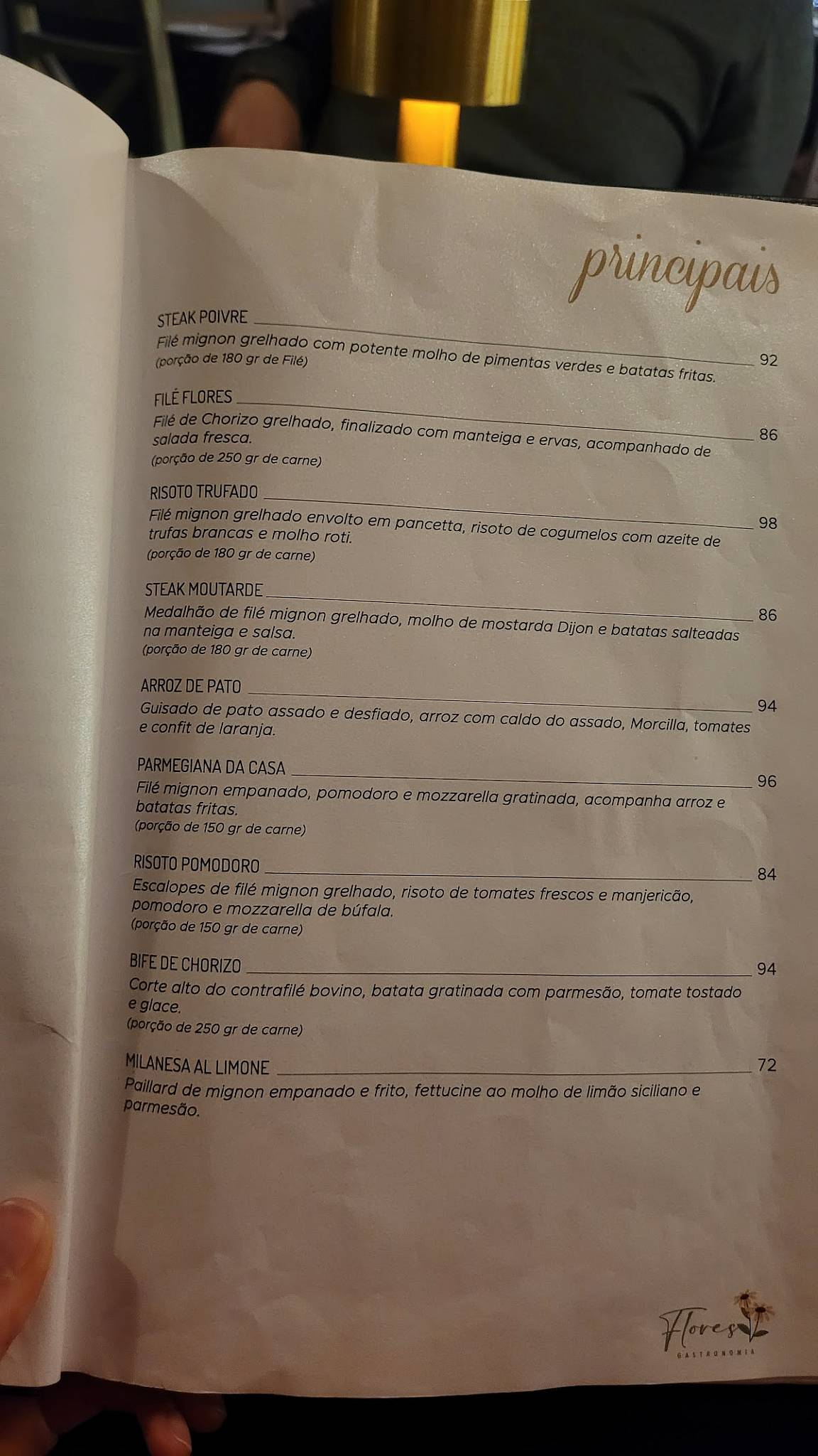 Flores Gastronomia cardápio
