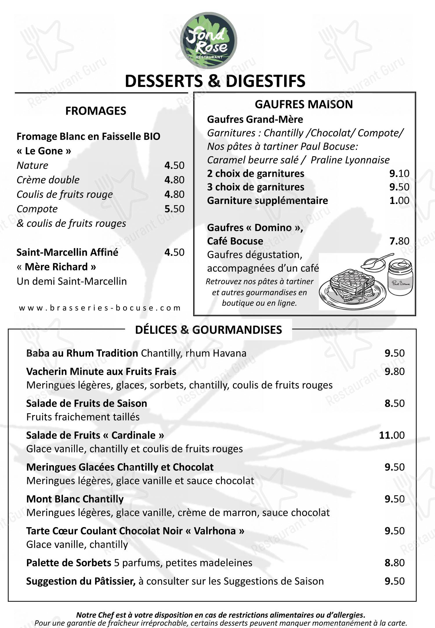 Menu pour Restaurant Fond Rose - Bocuse restaurant