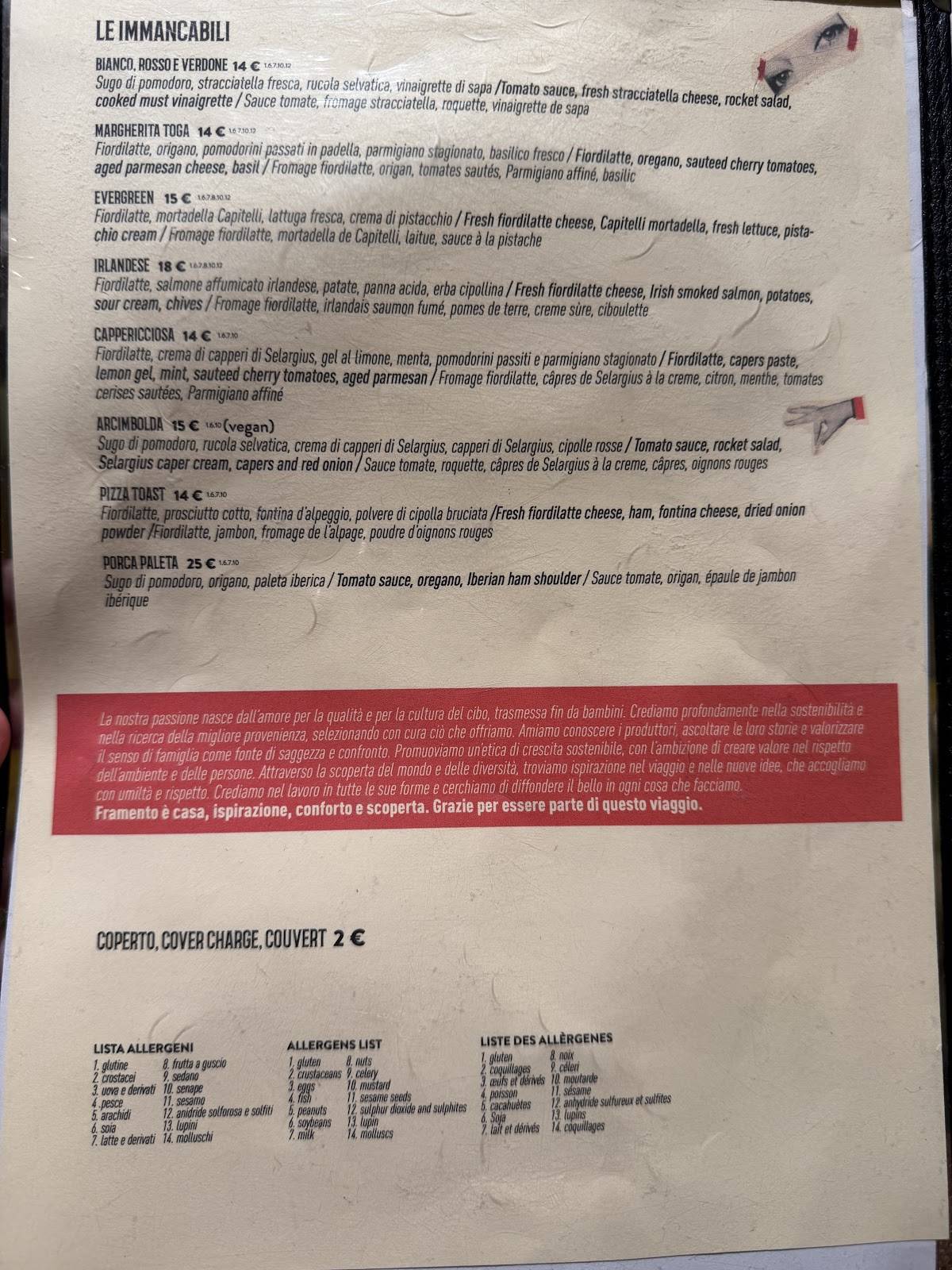 Menu di Framento 