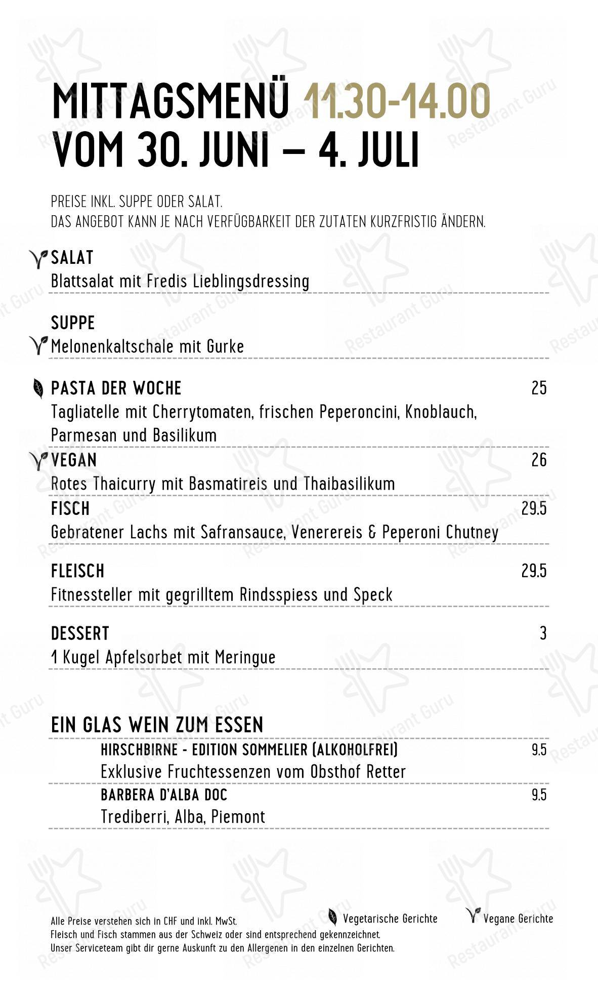 Menu per Restaurant Fredi in Winterthur