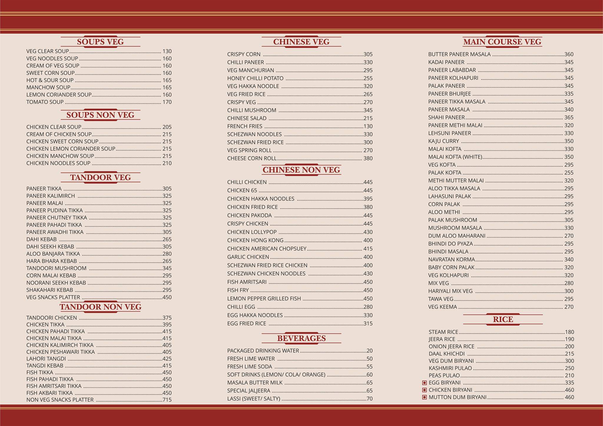GFC Restaurant menu