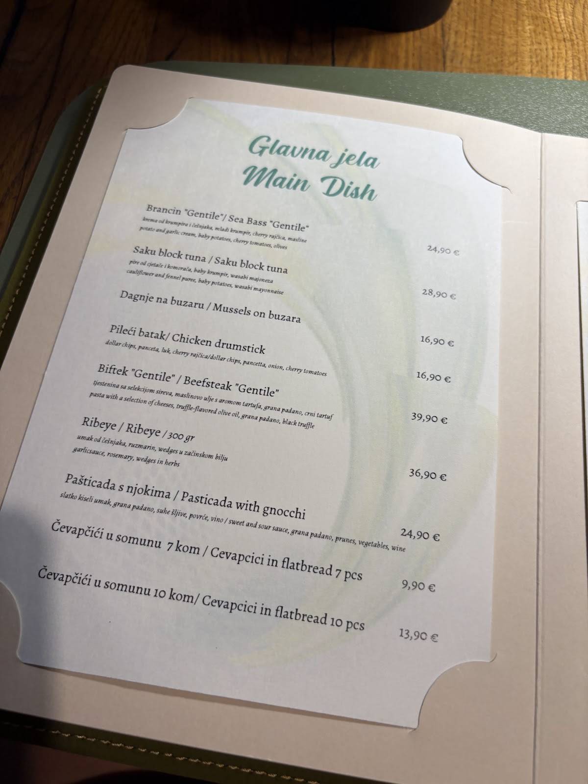 Menu di Gentile kitchen&wine 