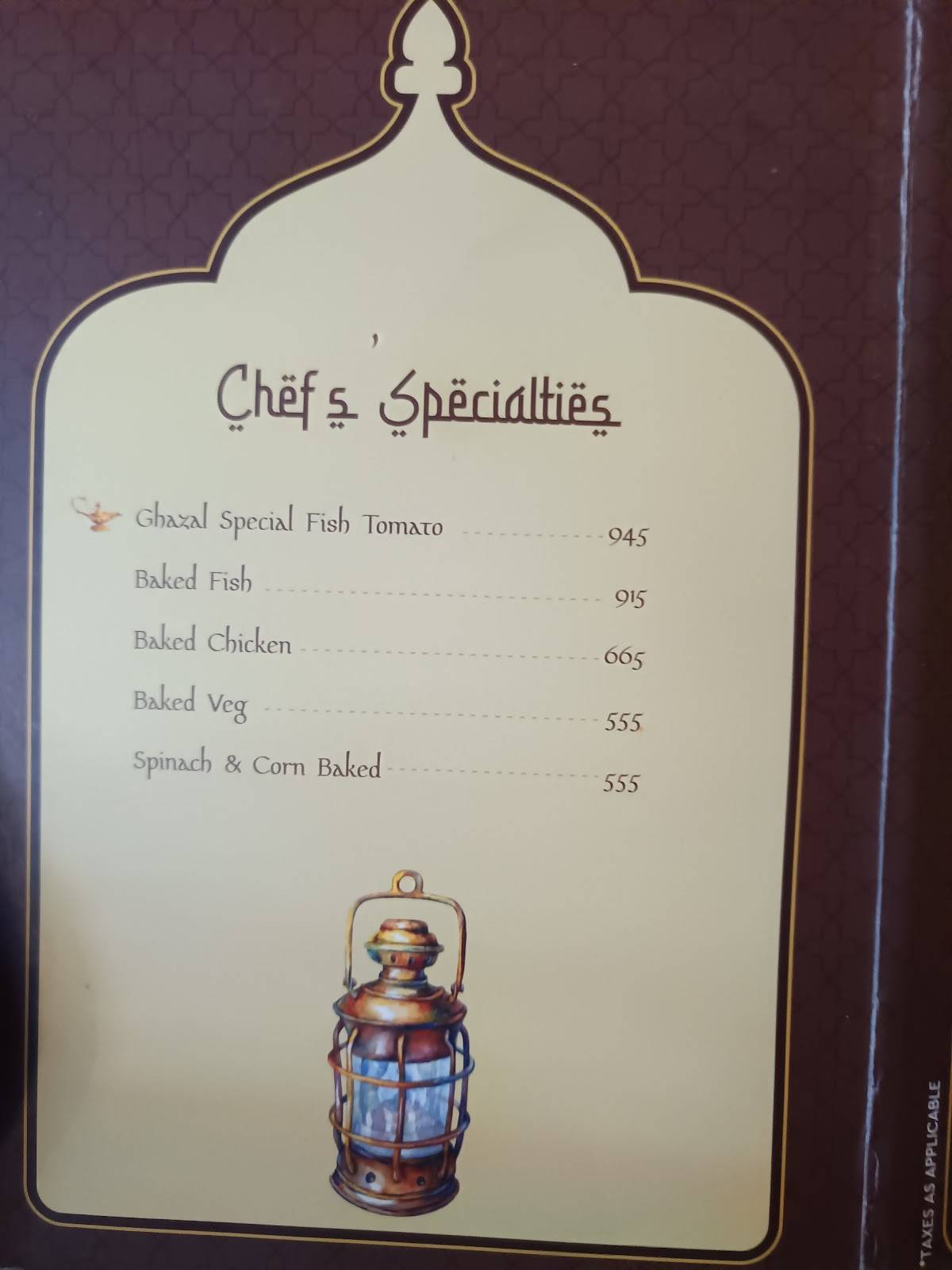 Ghazal Restaurant menu