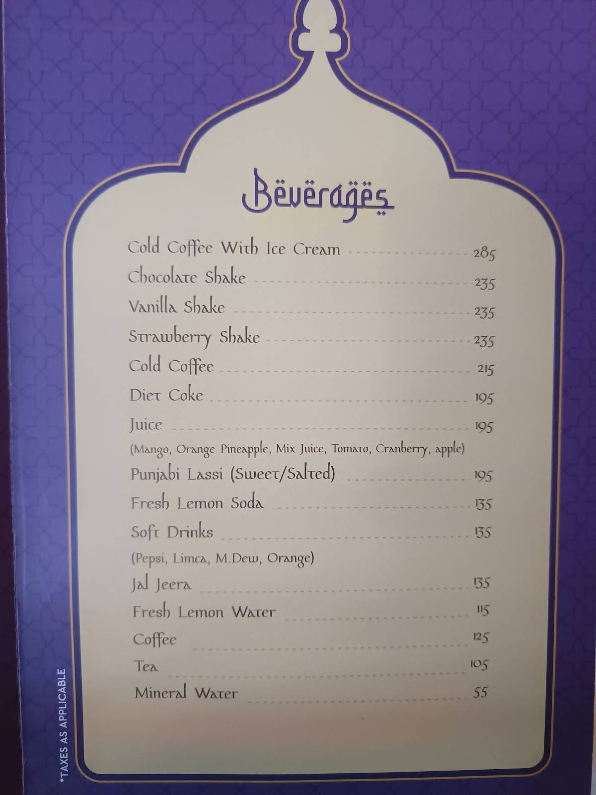 Ghazal Restaurant menu