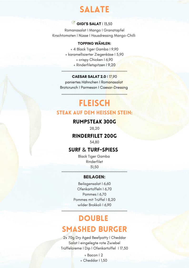 Menu de Gigi's - Café I Bar I Restaurant