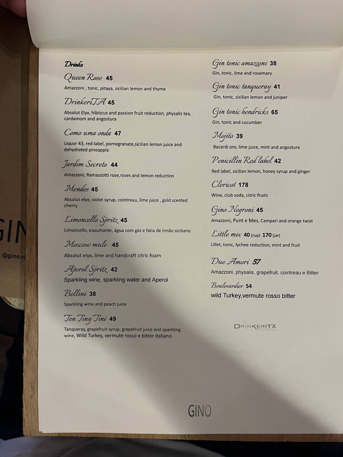 Gino Restaurante cardápio
