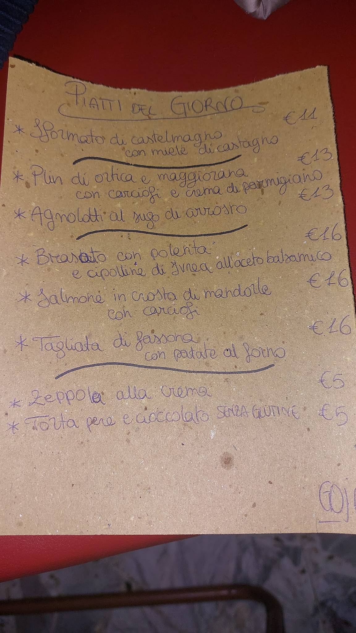 Menu di Goja Ristoro 