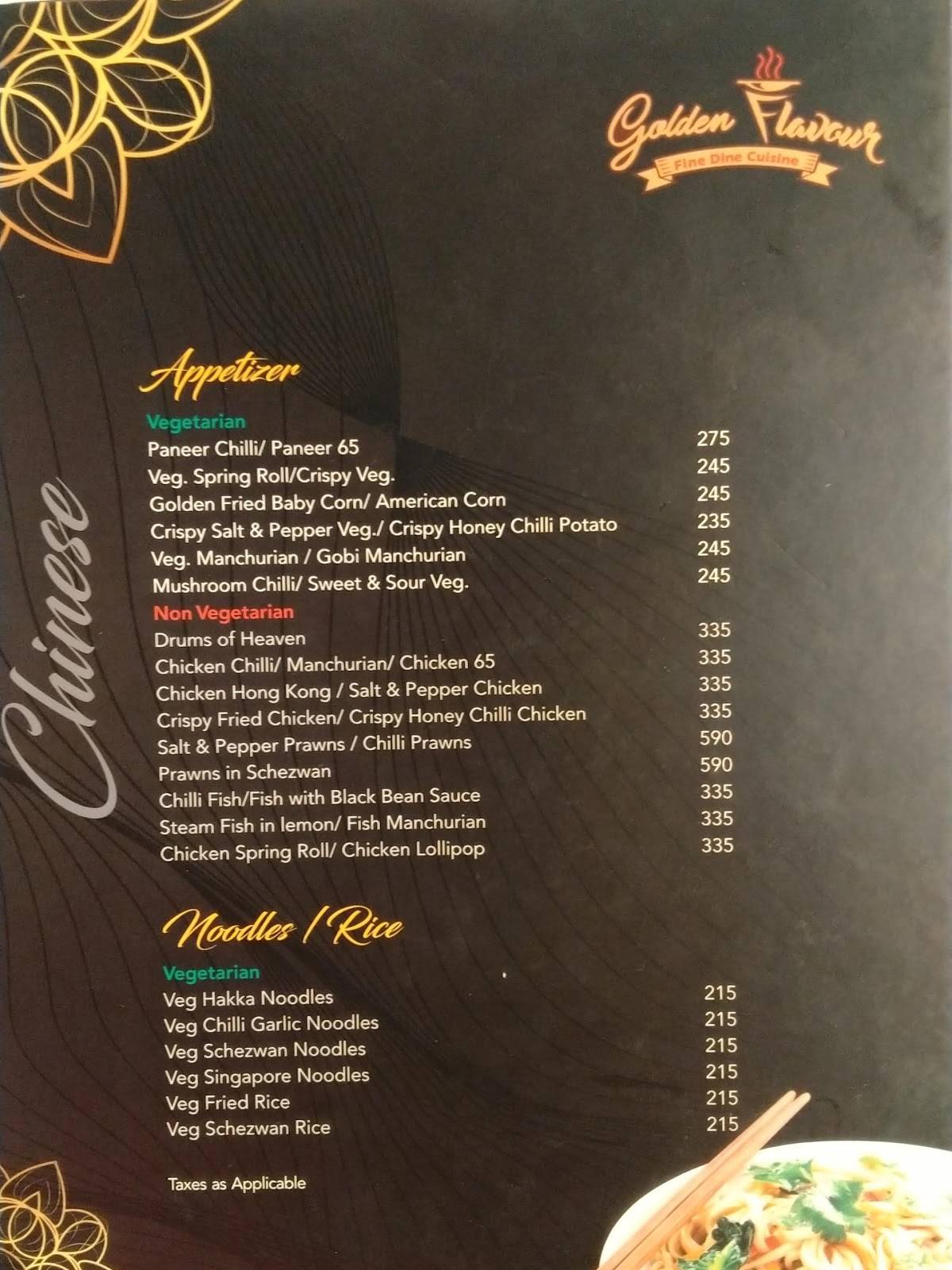 Golden Flavour menu