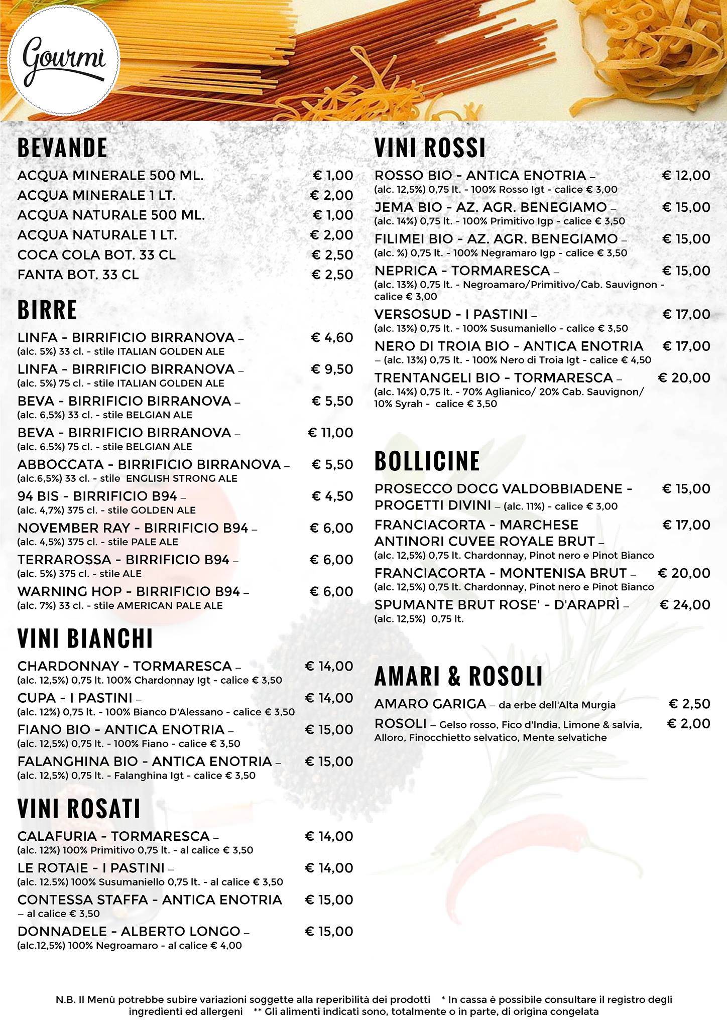 Menu de Gourmì