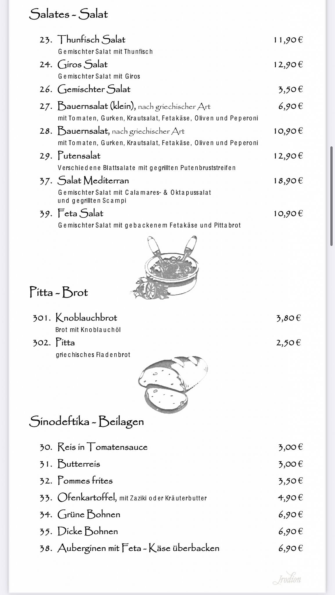 Menu de Griechisches Restaurant Irodion