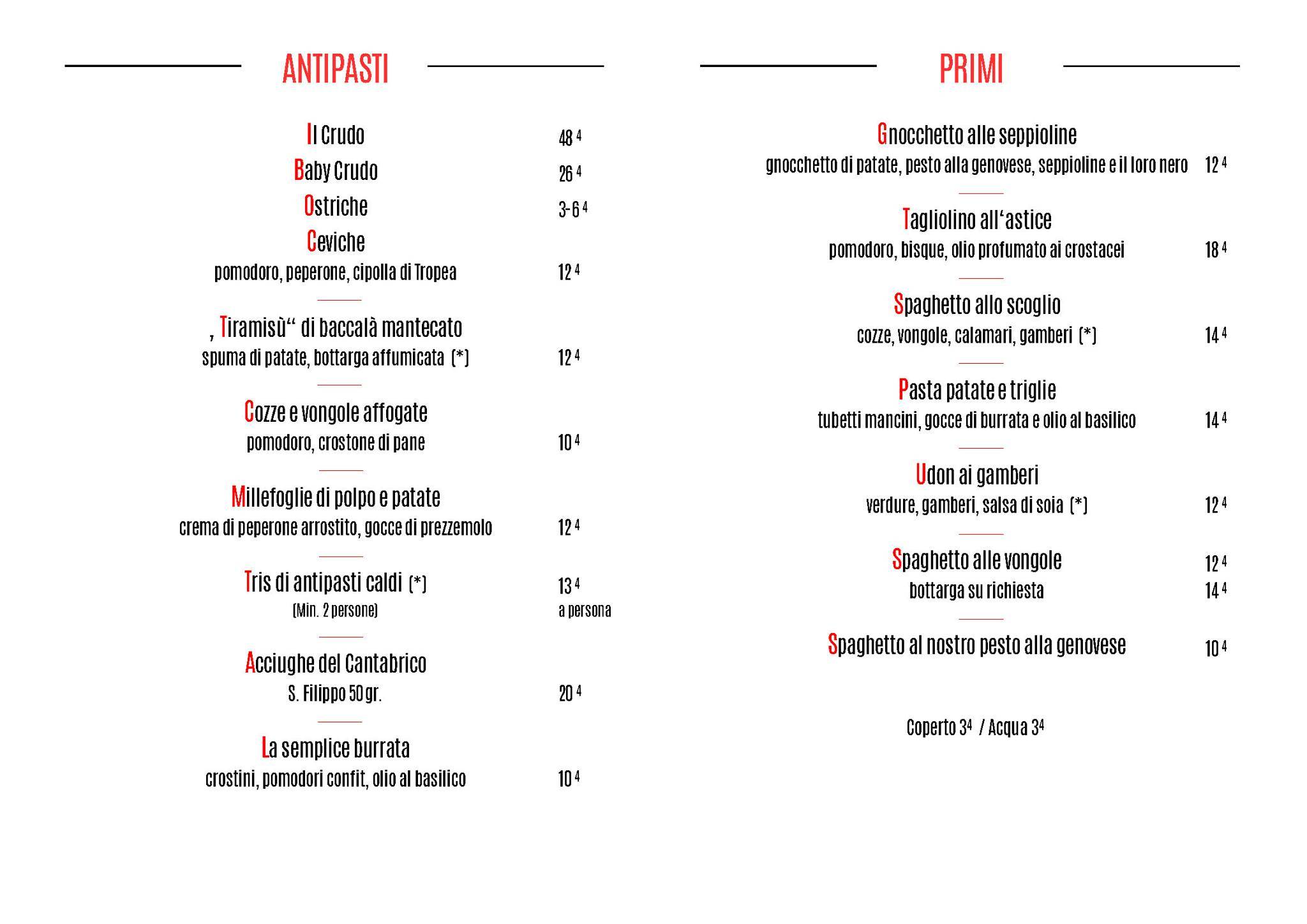 Menu de Gruppo 8 Modena