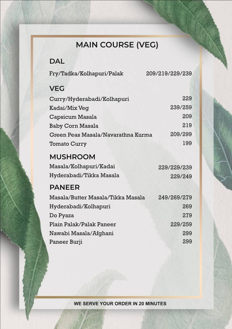 H cube cafe and Restaurant menu