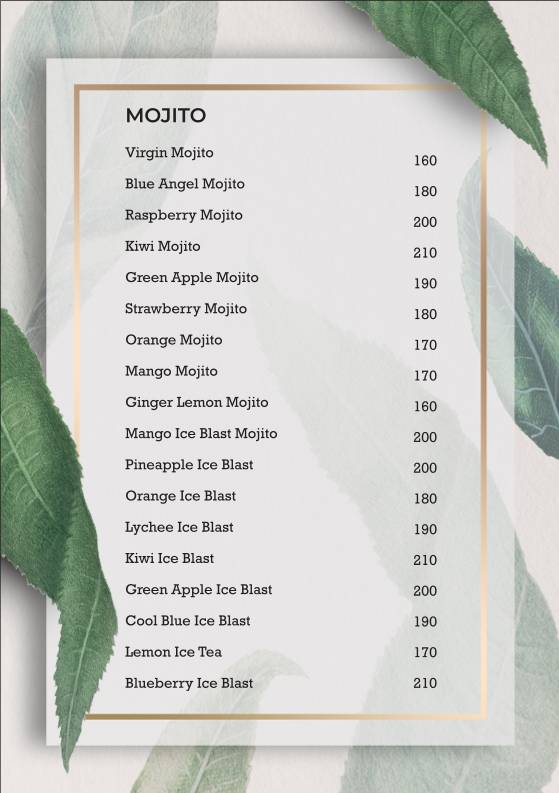 H cube cafe and Restaurant menu