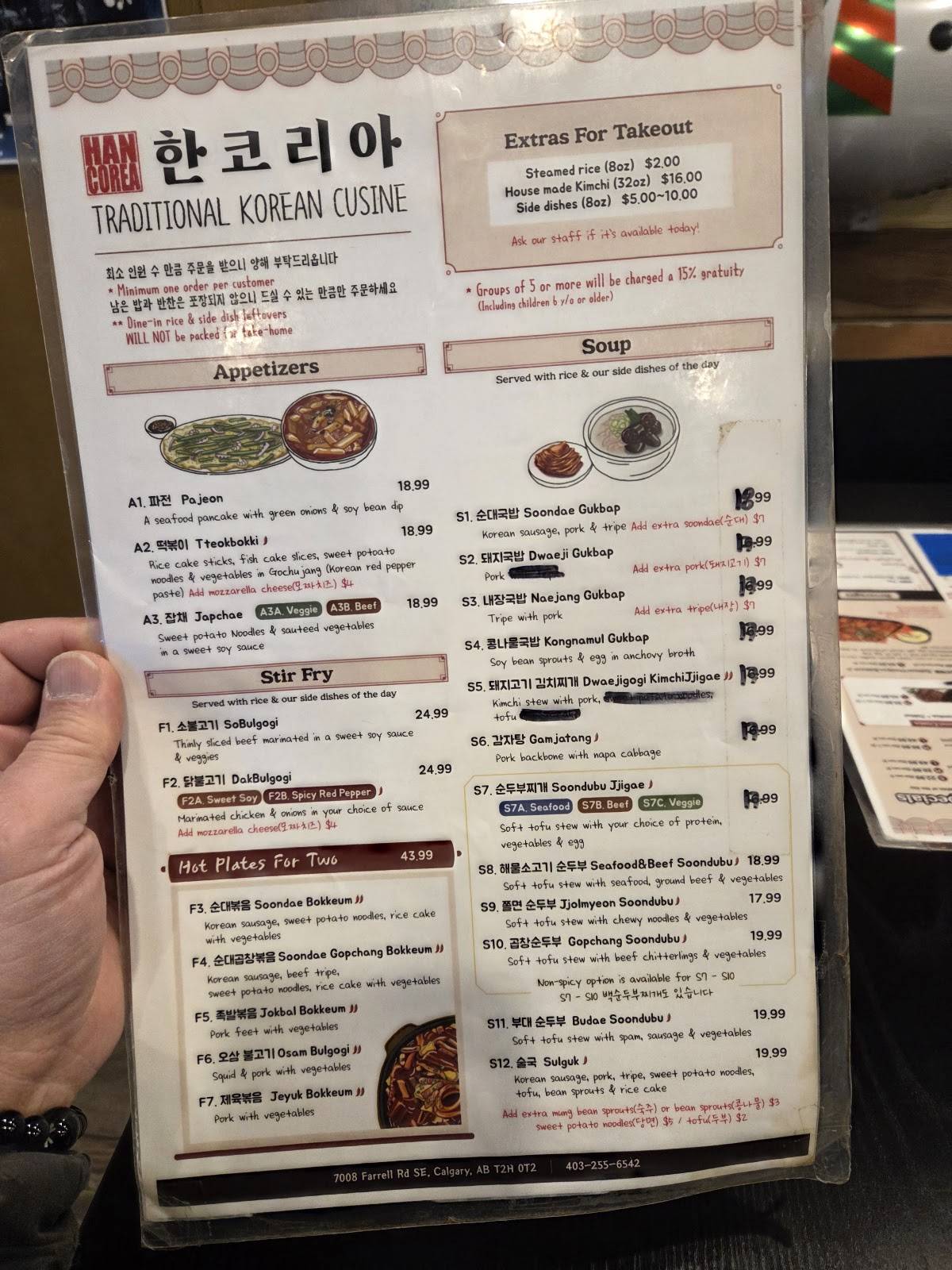 Menu de HAN COREA