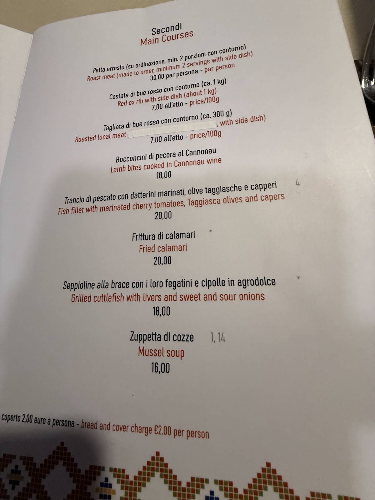 Menu di HOTEL BARBAGIA Ristorante Tipico e Residenza Rurale ai Piedi del Supramonte 