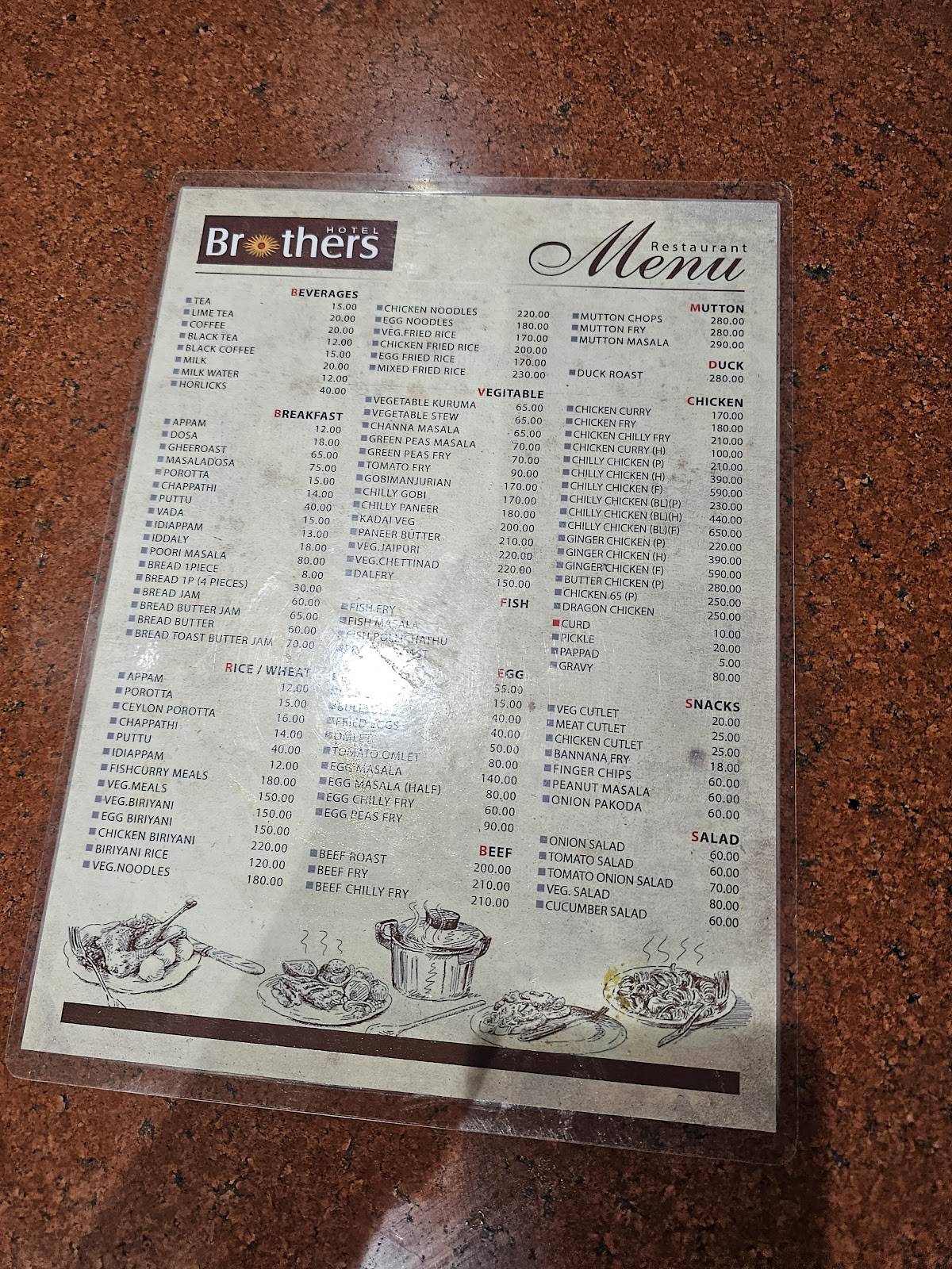 HOTEL BROTHERS menu
