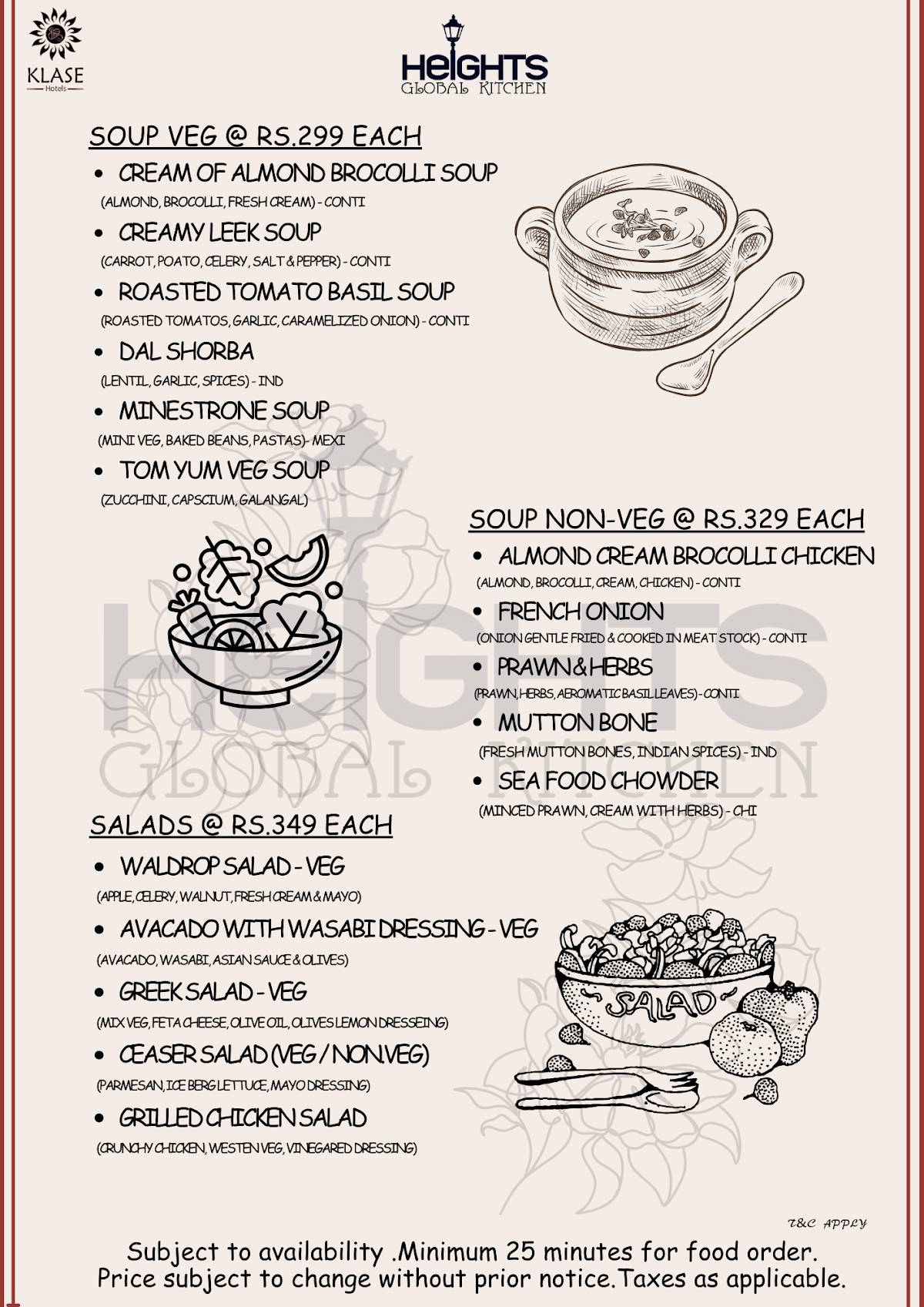 Heights Rooftop Restaurant menu