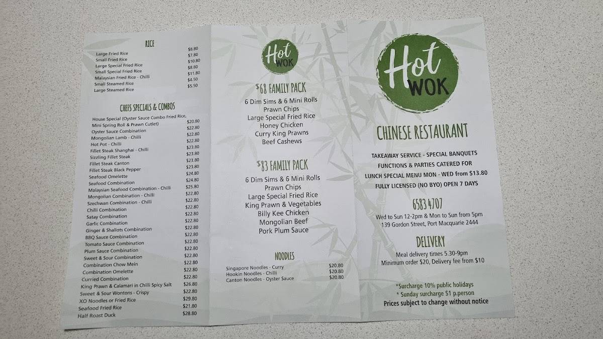 Menu at Hot Wok Chinese Restaurant, Port Macquarie