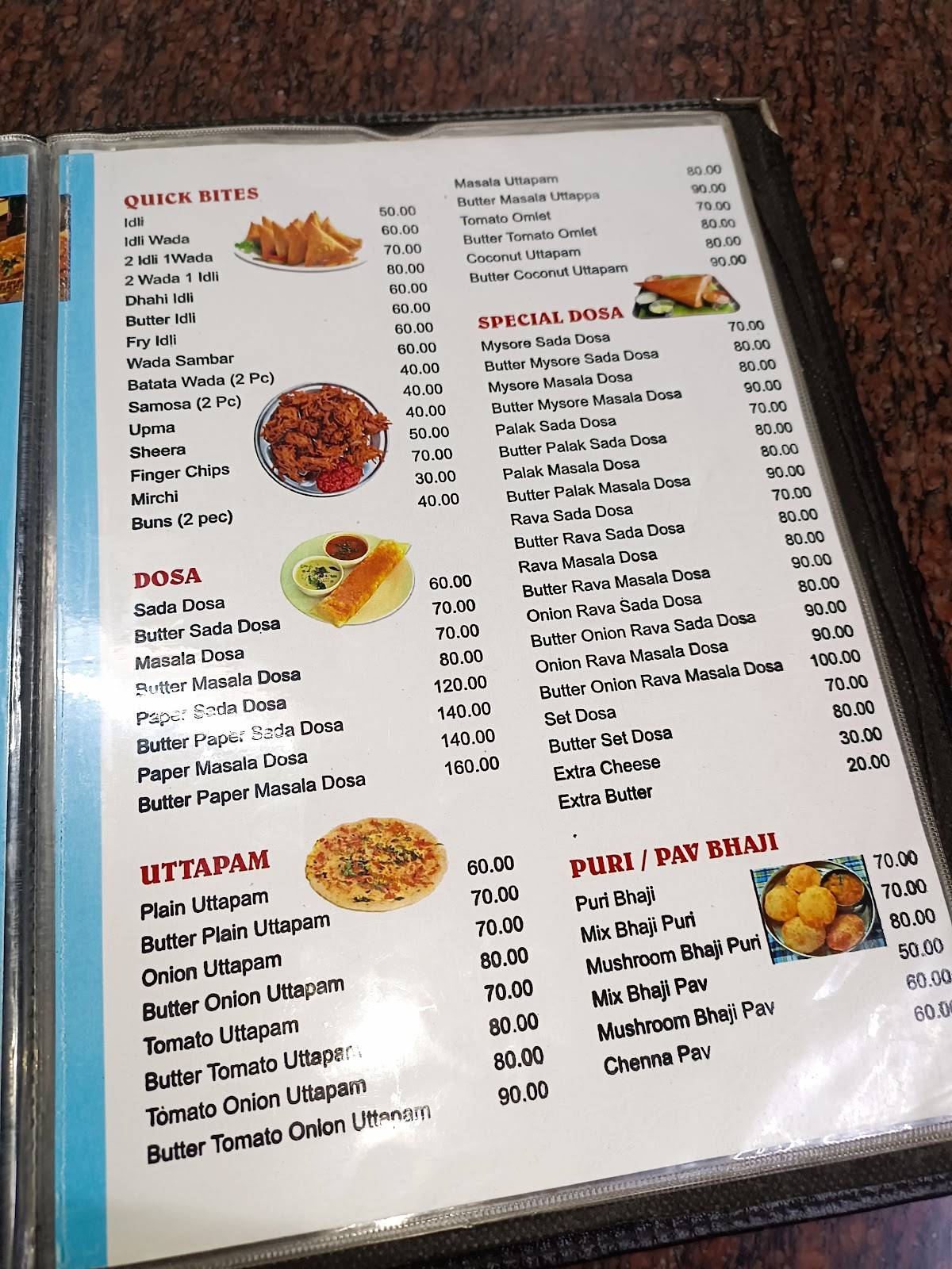 Hotel Sarovar menu