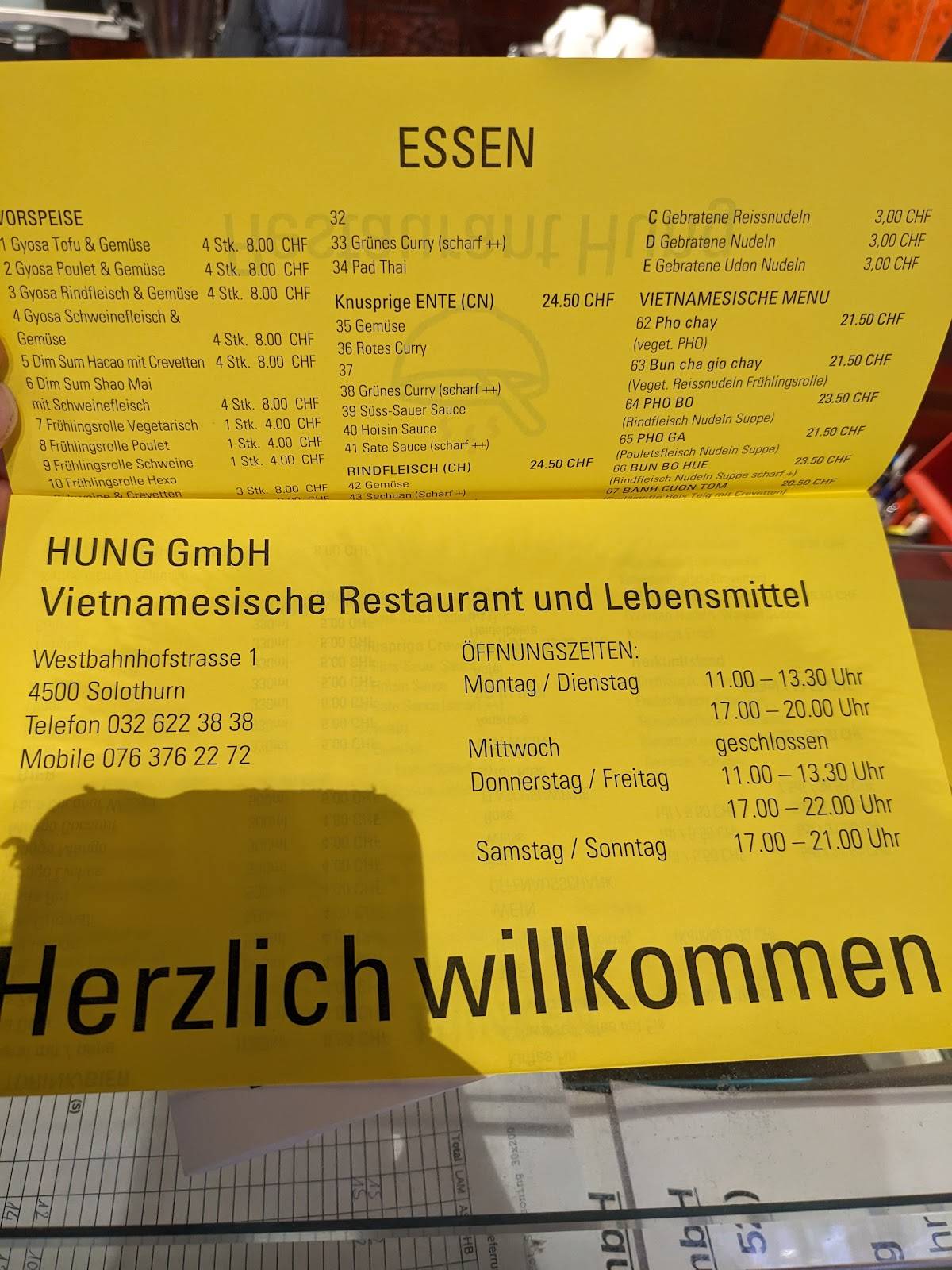Menu di Restaurant Hưng Phát GmbH 
