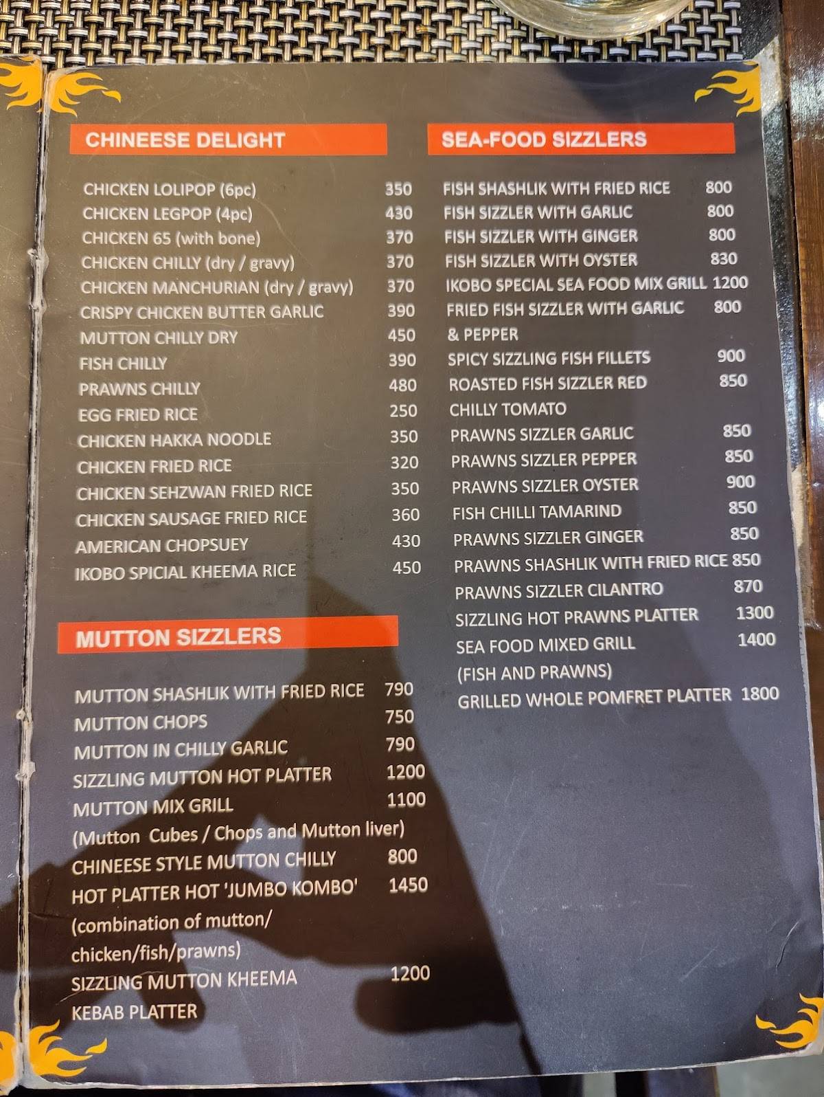 Ikobo Sizzlers menu