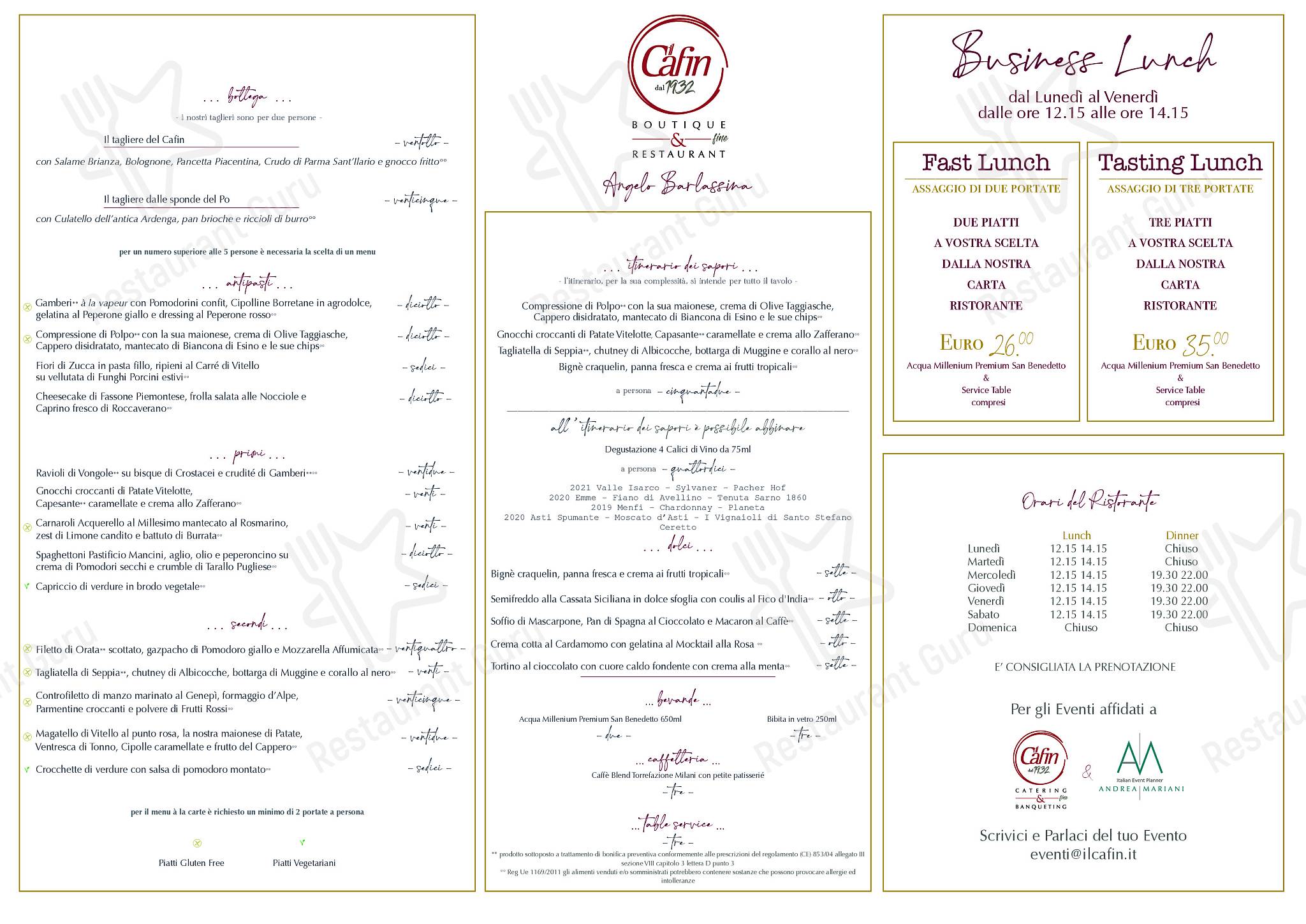 Menu di il Cafin dal 1932 Boutique & fine Restaurant 