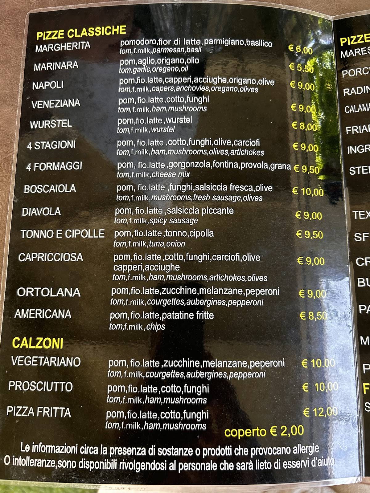 Menu di In Grano Pizzeria 