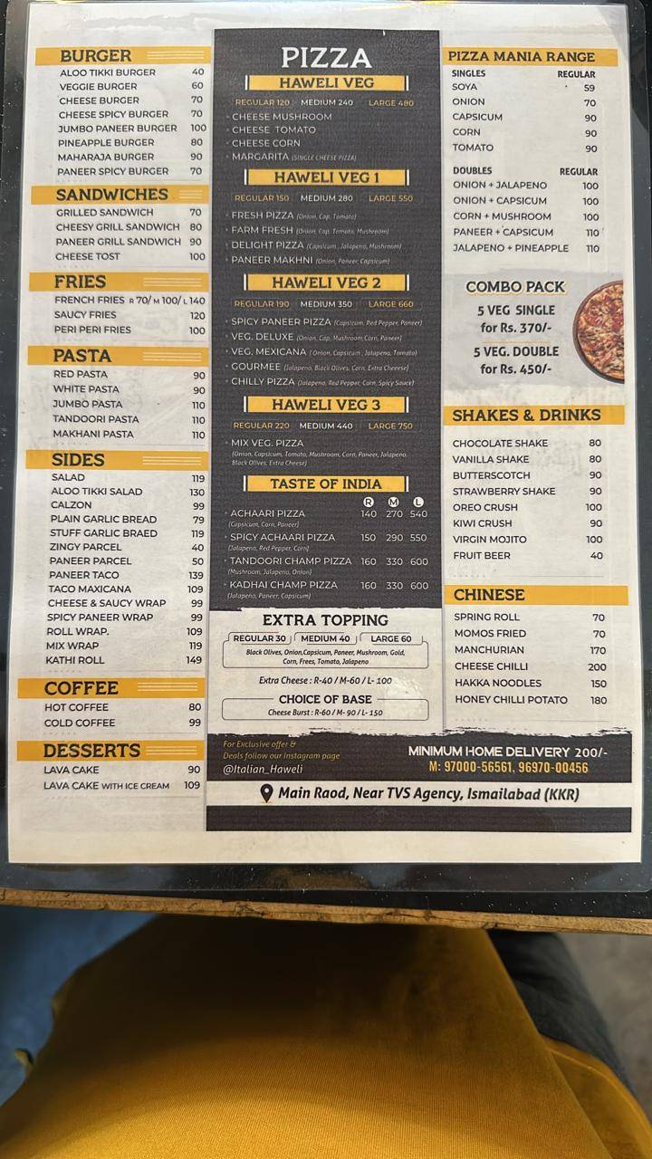 Italian Haweli menu