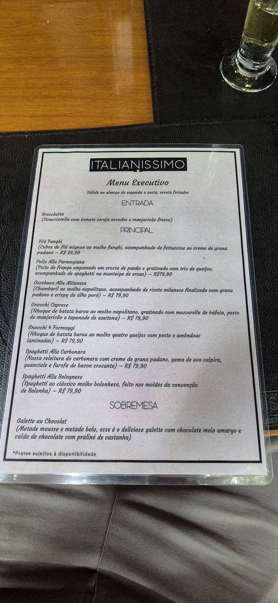 Italianíssimo cardápio