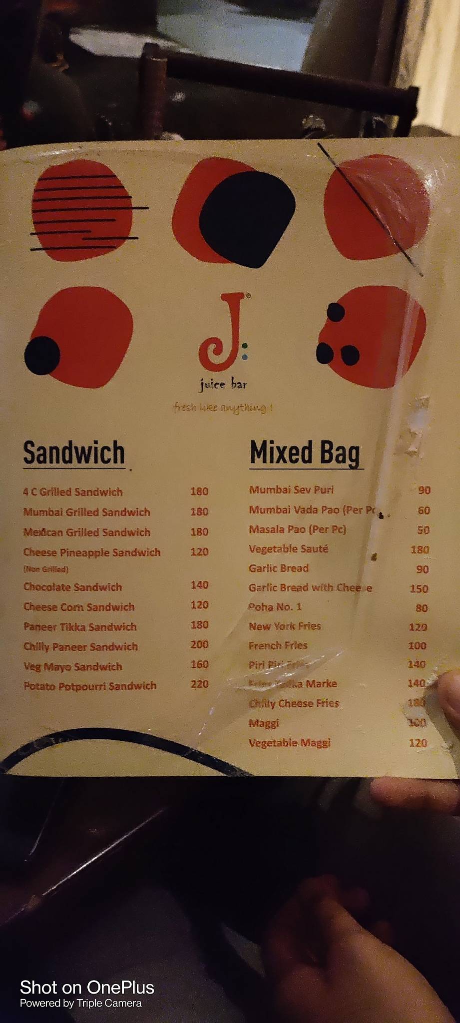 J Juice Bar menu