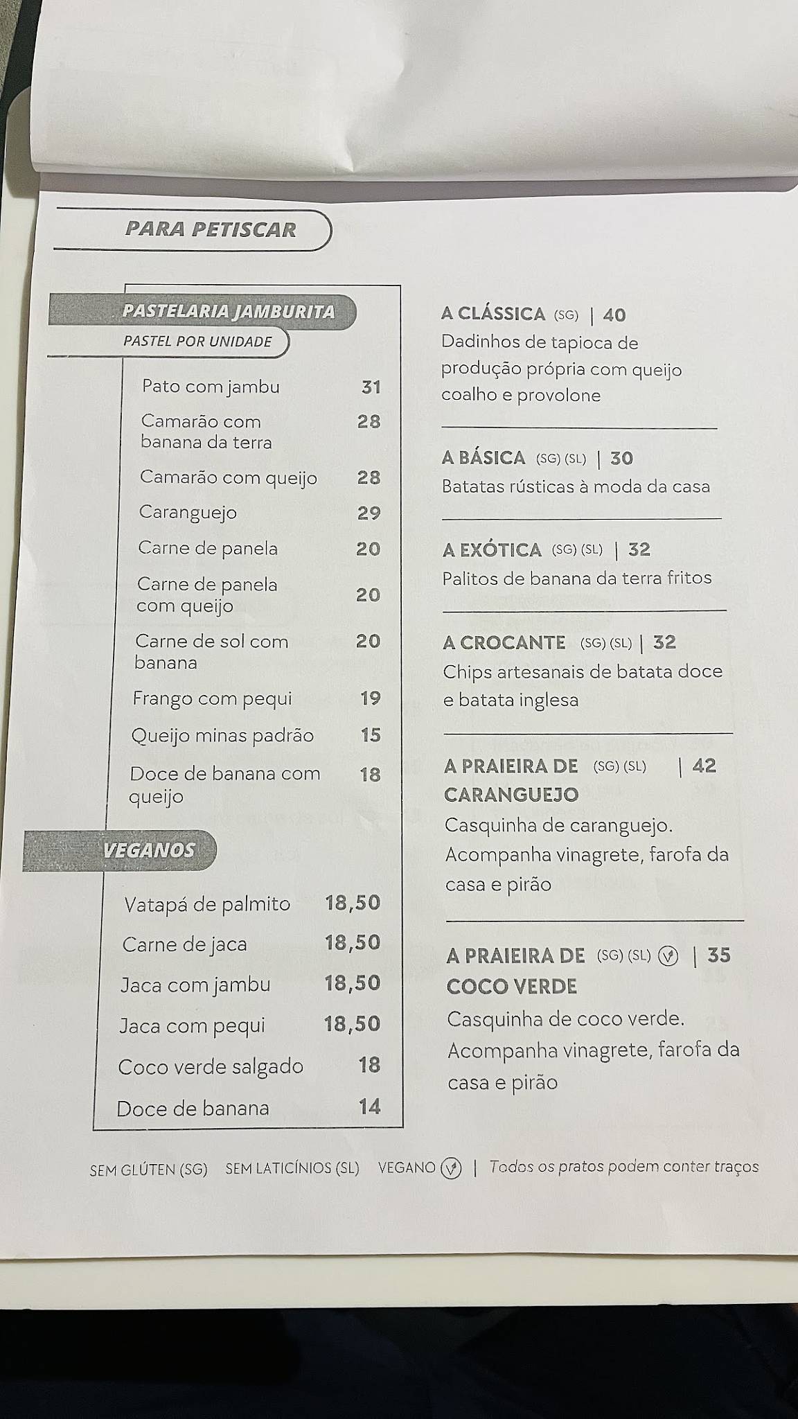 Jamburita cardápio