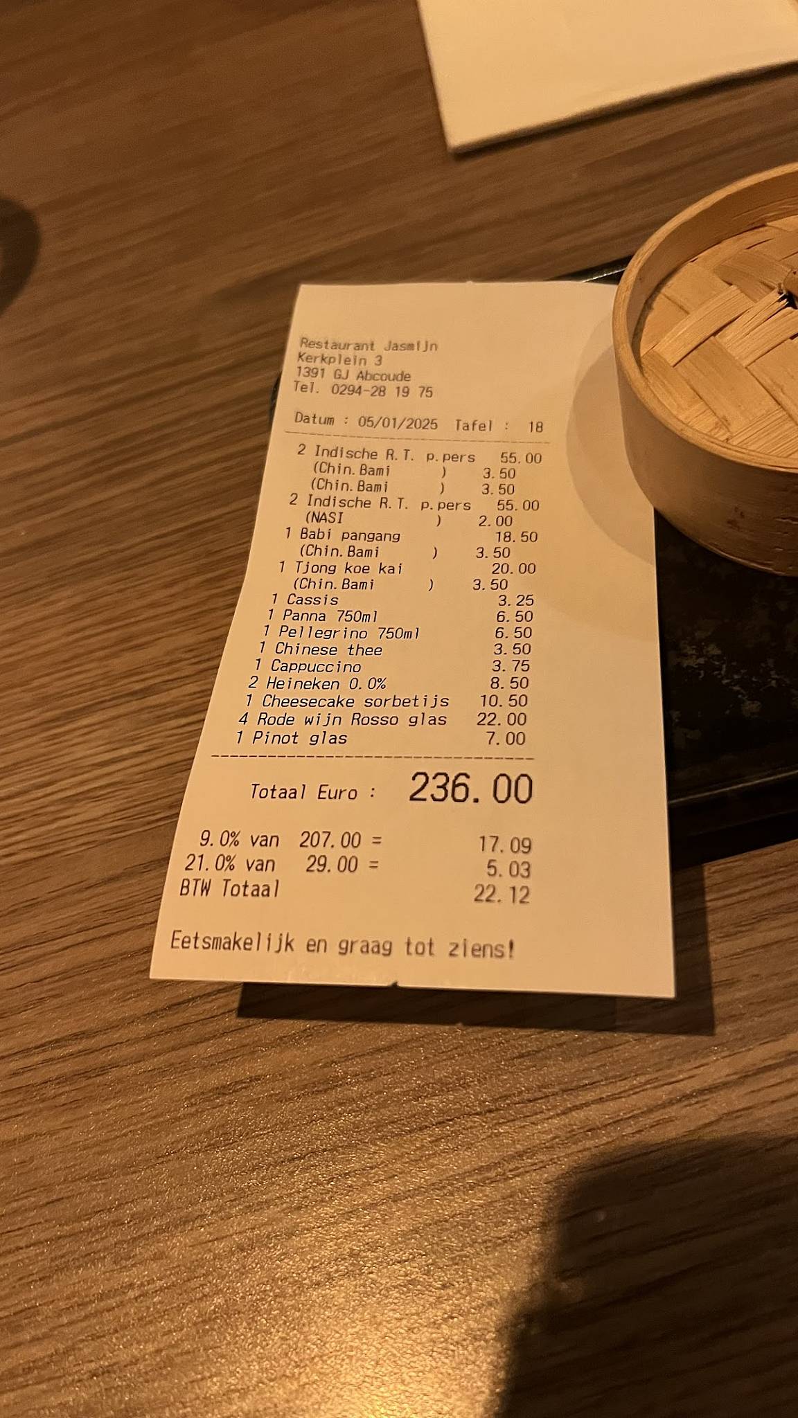 Menu de Restaurant Jasmijn