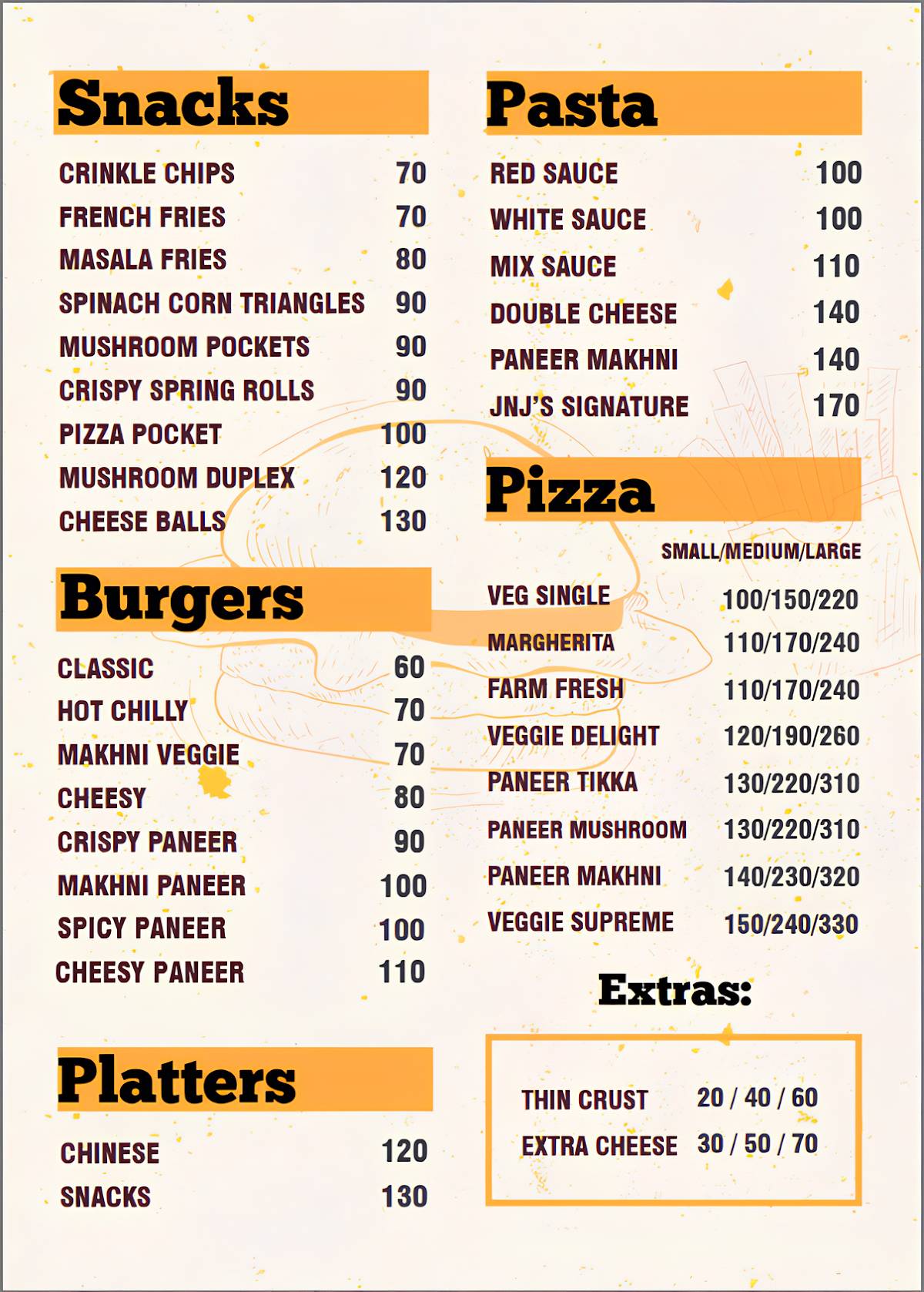 JnJ's menu