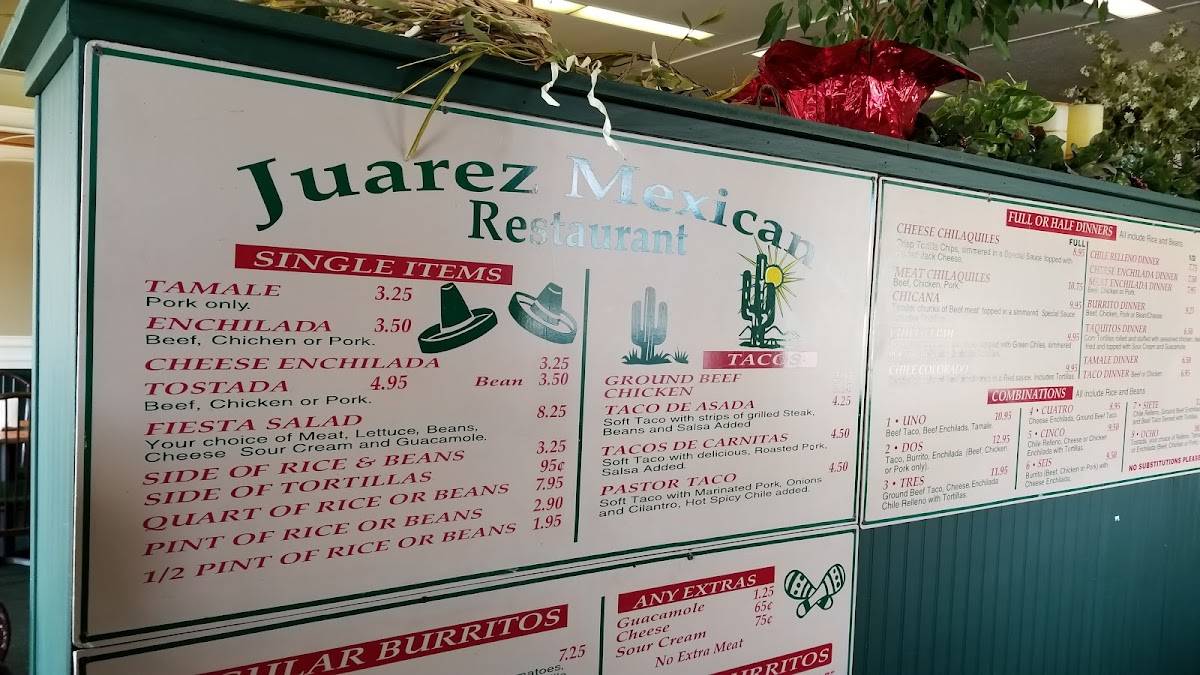 Menu at Juarez Mexican Restaurant, Antioch, A St
