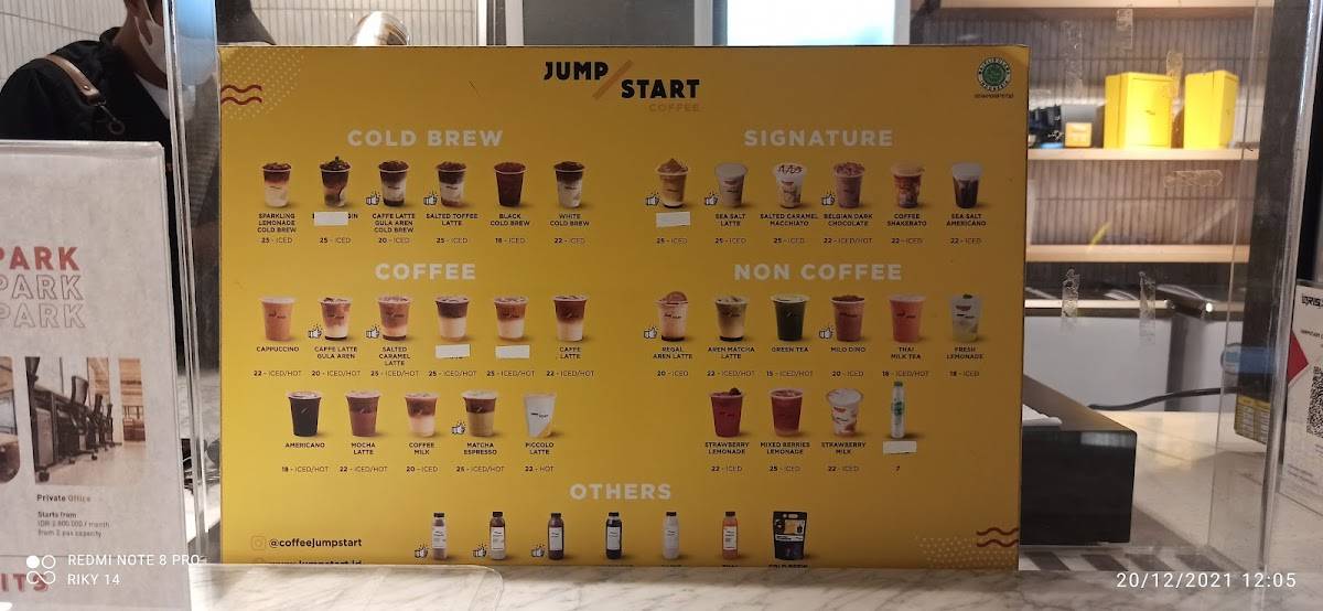 Menu at JumpStart Coffee, GoWork Central Park, West Jakarta