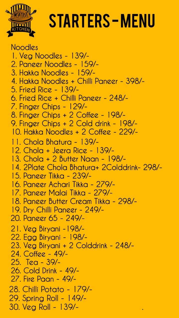 Kaidi Kitchen Restaurant menu