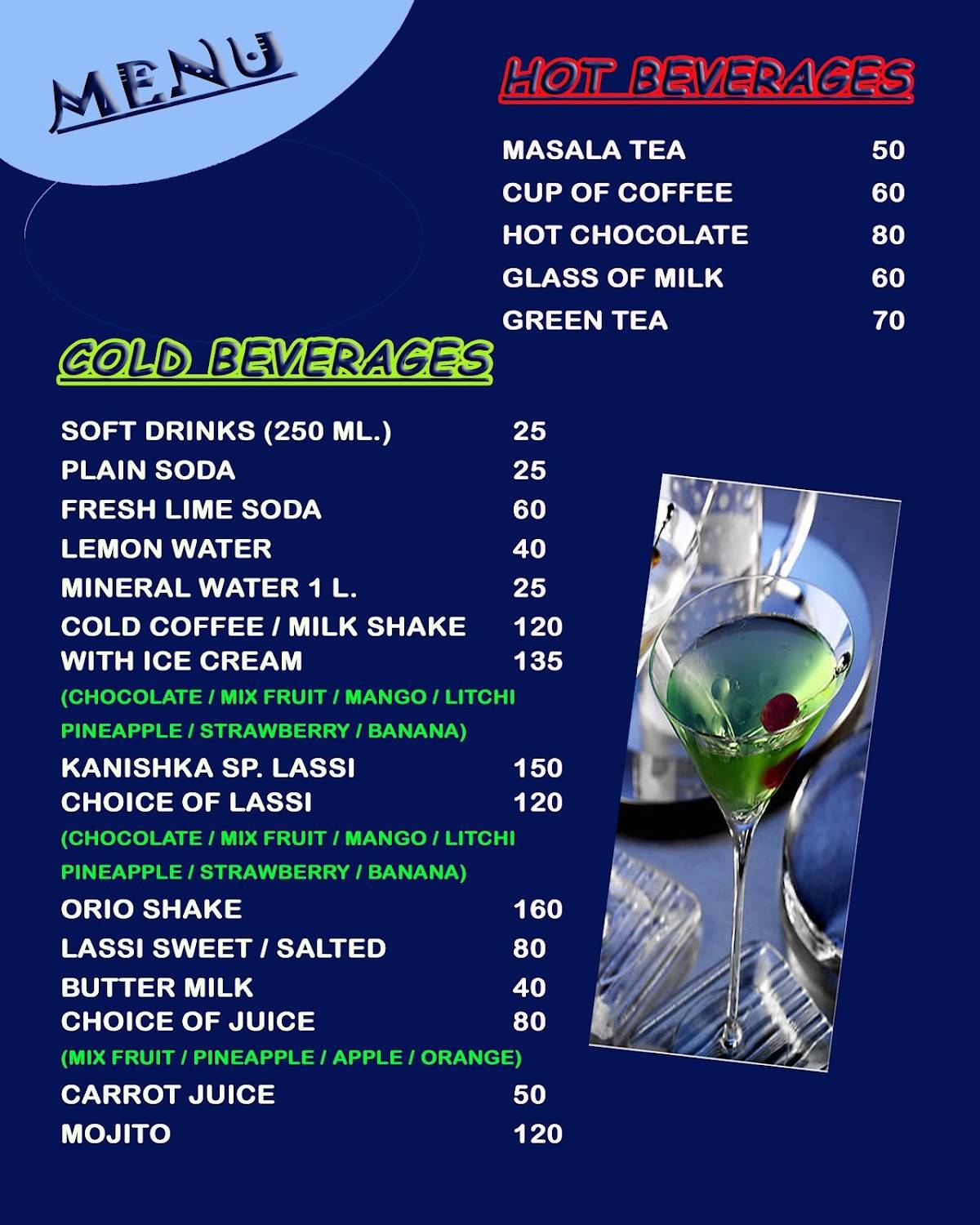 Kanishka Restaurant menu