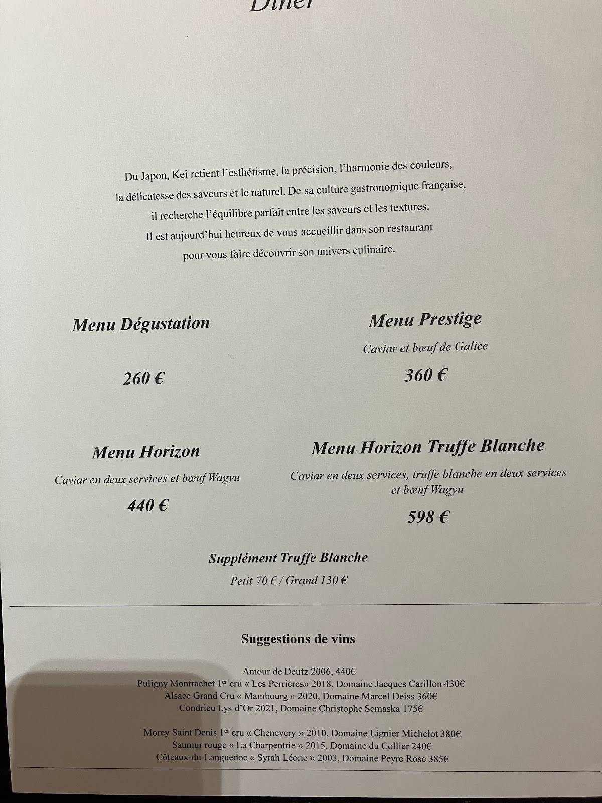 Menu de Restaurant Kei