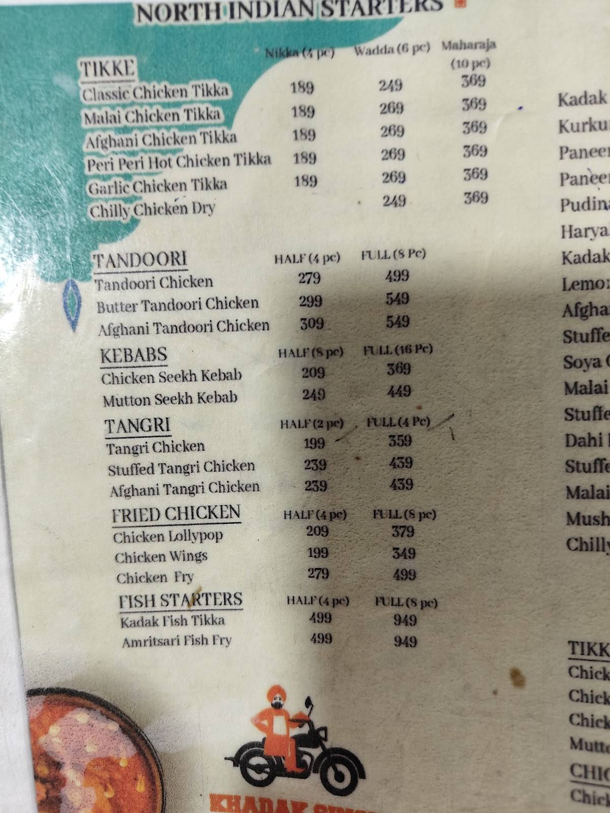 Khadak Singh Da Dhaba Noida Sector 37 menu